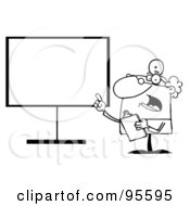 Royalty Free RF Clipart Illustration Of An Outlined Senior Doctor Talking And Pointing To A Blank Board