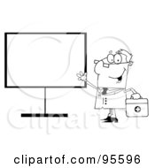 Royalty Free RF Clipart Illustration Of An Outlined Male Doctor Standing By A Blank Board