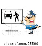 Police Officer Shouting And Pointing To A Pedestrian Sign