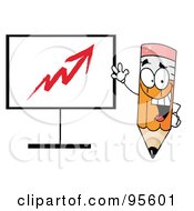 Royalty Free RF Clipart Illustration Of A Happy Pencil Beside An Arrow Board
