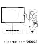 Royalty Free RF Clipart Illustration Of An Outlined Pencil Beside A Blank Board