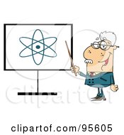 Poster, Art Print Of Senior Professor Pointing To An Atom Sign