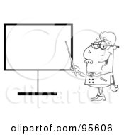 Royalty Free RF Clipart Illustration Of An Outlined Senior Professor Pointing To A Blank Sign