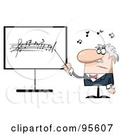 Royalty Free RF Clipart Illustration Of A Senior Music Teacher Pointing To A Music Board by Hit Toon