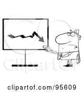 Royalty Free RF Clipart Illustration Of An Outlined Grumpy Boss Pointing To A Decrease Board
