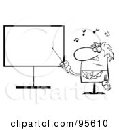 Royalty Free RF Clipart Illustration Of An Outlined Music Teacher Pointing To A Blank Board by Hit Toon