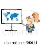 Poster, Art Print Of Happy Female Teacher Pointing To A Map Board