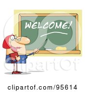 Poster, Art Print Of Lady School Teacher Pointing To Welcome On A Chalk Board