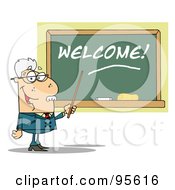 Poster, Art Print Of Senior Male School Teacher Pointing To A Welcome Chalkboard