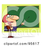 Poster, Art Print Of Friendly Female Teacher Pointing To A Chalkboard