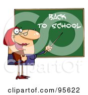 Poster, Art Print Of Welcoming Female Teacher Pointing To A Back To School Chalkboard
