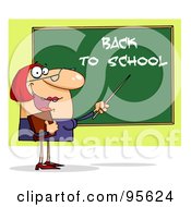 Poster, Art Print Of Friendly Female Teacher Pointing To A Back To School Chalkboard