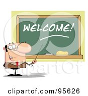 Poster, Art Print Of Male School Teacher Pointing To A Welcome Chalk Board