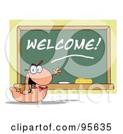Poster, Art Print Of Student Bookworm By A Welcome Class Room Chalkboard