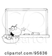 Royalty Free RF Clipart Illustration Of An Outlined Student Bookworm By A Classroom Chalkboard