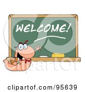 Poster, Art Print Of Student Bookworm By A Welcome Classroom Chalkboard