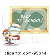 Poster, Art Print Of School Boy Carrying Text Books By A Back To School Chalk Board