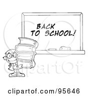 Poster, Art Print Of Outlined School Boy Carrying Books By A Back To School Chalk Board