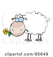 Poster, Art Print Of White Sheep Carrying A Flower In Its Mouth