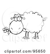 Poster, Art Print Of Outlined Sheep Carrying A Flower In Its Mouth