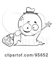 Royalty Free RF Clipart Illustration Of A Goofy Outlined Halloween Ghost Waving