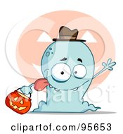 Poster, Art Print Of Silly Blue Halloween Ghost Waving