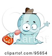 Poster, Art Print Of Goofy Blue Halloween Ghost Waving