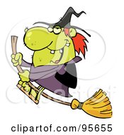 Poster, Art Print Of Ugly Green Witch Swooping By On Her Broom