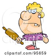 Royalty Free RF Clipart Illustration Of A Mad Blond Housewife Holding A Rolling Pin by Hit Toon