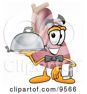Heart Organ Mascot Cartoon Character Dressed As A Waiter And Holding A Serving Platter