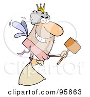 Poster, Art Print Of Male Caucasian Tooth Fairy Flying With A Bag And Mallet