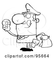 Royalty Free RF Clipart Illustration Of A Hungry Outlined Cop Licking His Lips And Holding A Donut