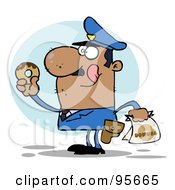 Poster, Art Print Of Hungry Hispanic Cop Licking His Lips And Holding A Donut