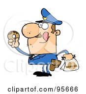 Royalty Free RF Clipart Illustration Of A Hungry White Cop Licking His Lips And Holding A Donut