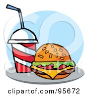 Royalty Free RF Clipart Illustration Of A Cheeseburger Served With Cola 3