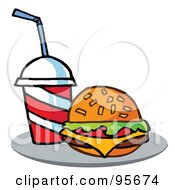 Royalty Free RF Clipart Illustration Of A Cola And Cheeseburger On A Tray