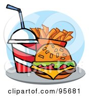 Royalty Free RF Clipart Illustration Of A Cheeseburger With Cola And French Fries 3