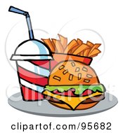 Royalty Free RF Clipart Illustration Of A Cola Fries And Cheeseburger