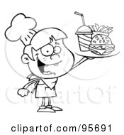 Poster, Art Print Of Outlined Burger Boy Holding Up A Cheeseburger Fries And Cola