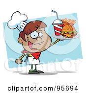 Poster, Art Print Of Hispanic Burger Boy Holding Up A Cheeseburger Fries And Cola