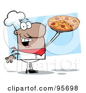 Royalty Free RF Clipart Illustration Of A Happy African American Chef Presenting His Pizza Pie