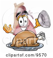 Poster, Art Print Of Heart Organ Mascot Cartoon Character Serving A Thanksgiving Turkey On A Platter