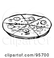 Royalty Free RF Clipart Illustration Of An Outlined Sliced Pepperoni Pizza Pie