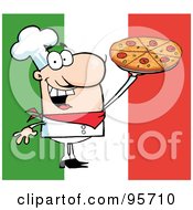 Royalty Free RF Clipart Illustration Of A Happy Caucasian Chef Presenting His Pizza Pie 3
