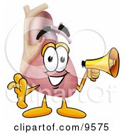 Clipart Picture Of A Heart Organ Mascot Cartoon Character Holding A Megaphone by Toons4Biz