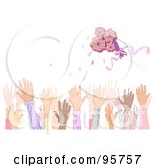 Royalty Free RF Clipart Illustration Of A Crowd Of Female Hands Reaching To Catch The Brides Bouquet by BNP Design Studio
