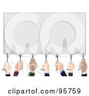 Royalty Free RF Clipart Illustration Of A Group Of Hands Pulling Down A Blank Banner by BNP Design Studio
