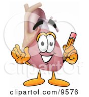 Clipart Picture Of A Heart Organ Mascot Cartoon Character Holding A Pencil