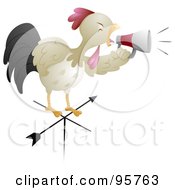 Poster, Art Print Of Rooster Shouting Through A Megaphone On Top Of A Weather Vane