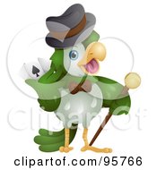 Green Parrot Holding A Cane And Playing Cards